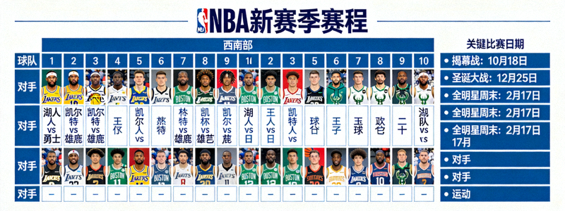 NBA新赛季赛程公布，各队对阵图表与关键比赛日期